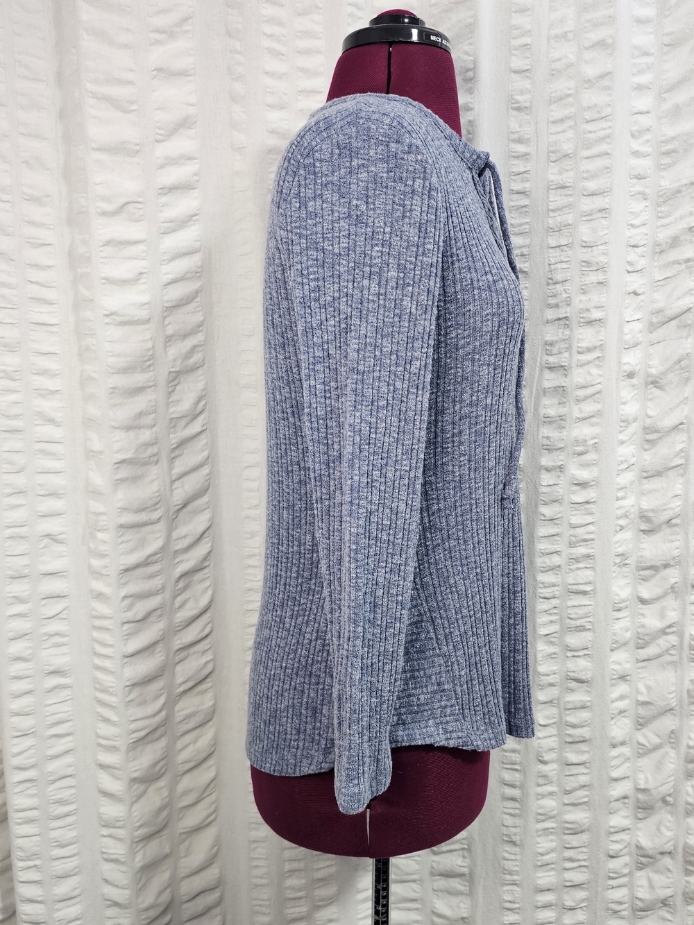 Lucky Brand Heather Light Blue Ribbed Knit Boho Top Large - Picture 5 of 12